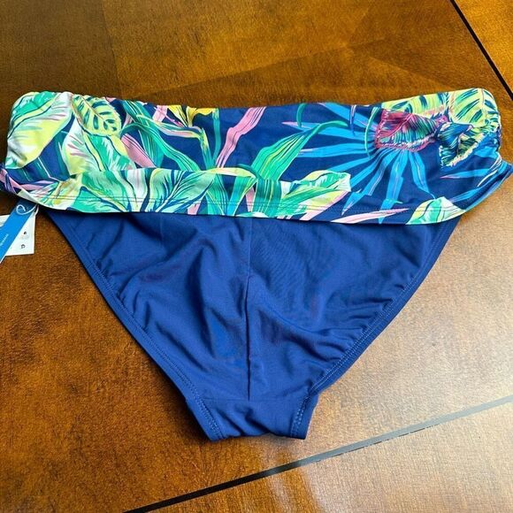 Bleu Rod Beattie NWT size 14 blue bikini swim bottoms with tropical print waistb - Picture 3 of 6